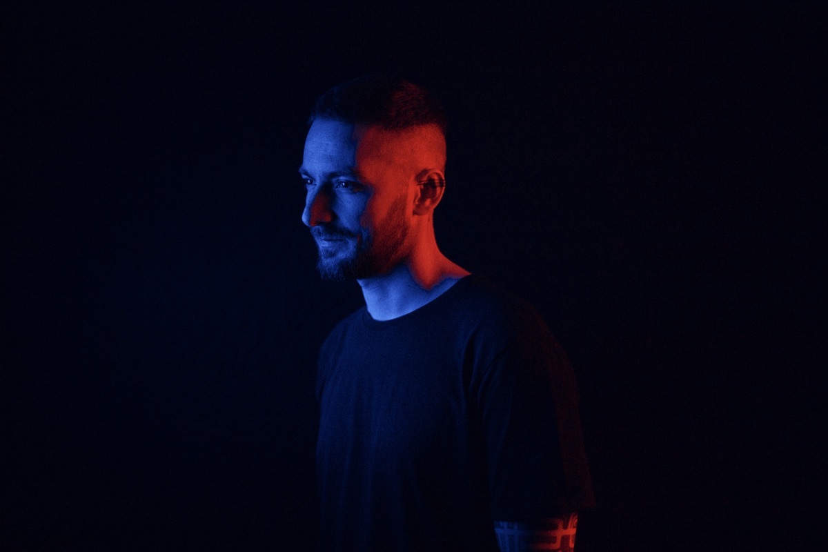 Portrait of Eugen Schott in blue and red light