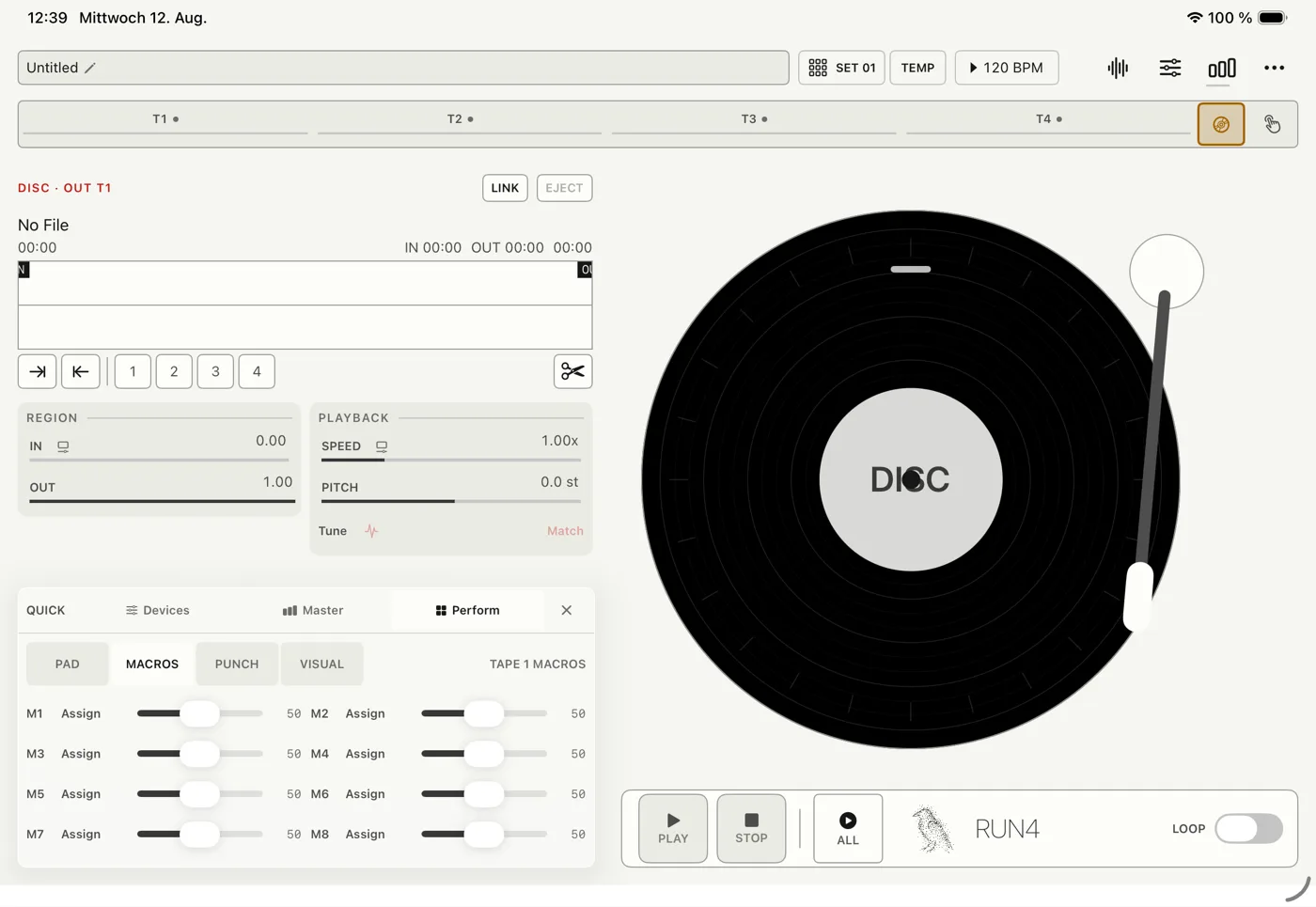 Disc on iPhone and iPad: one deck for long files, outside the four tracks. (iPad)